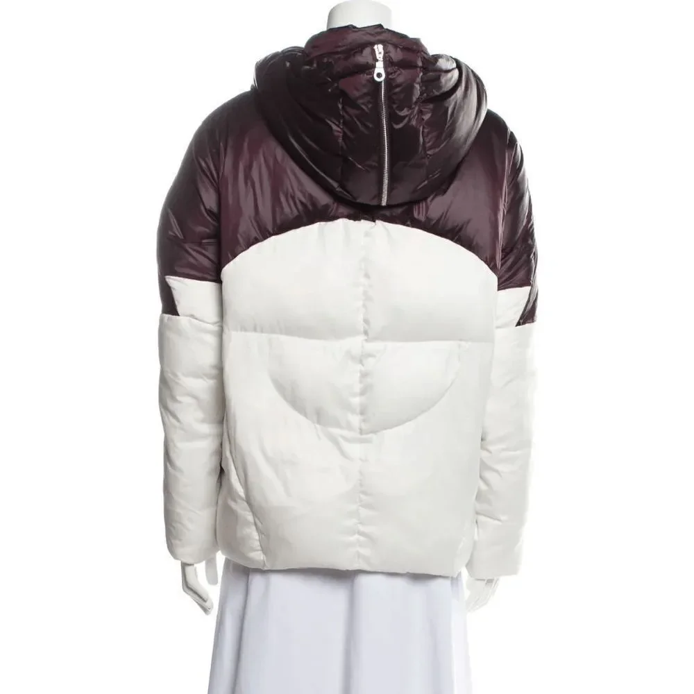 Maje Color-block H18 Brax Puffer Winter Jacket Oversized White Purple Size S